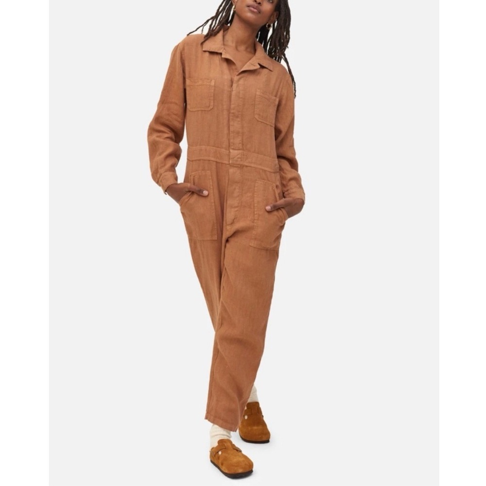 MATE the Label‎ Women Sz S Linen Long Sleeve Button-Up Jumpsuit Coveralls Sedona